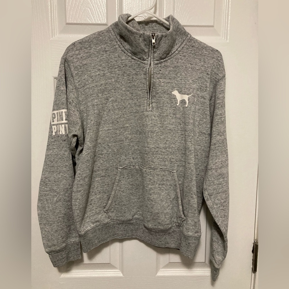 Victoria's Secret Pink Women’s Heather Gray Mock Neck 1/2 Zip Hoodie #P